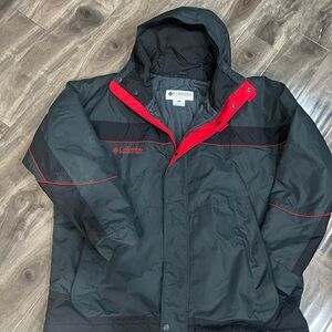 Columbia Men's Gray Black and Red Hooded Jacket XXL